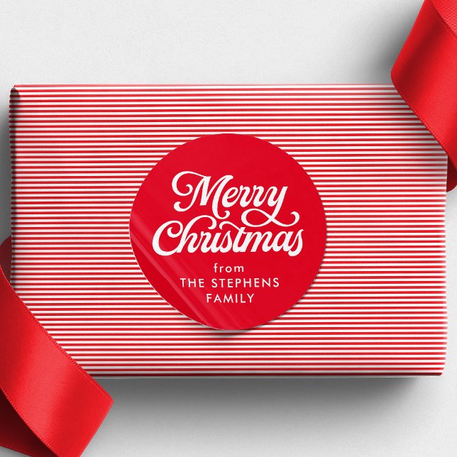 Sticker Rond Joyeux Noël classique cadeau de vacances rouge (Créateur téléchargé)