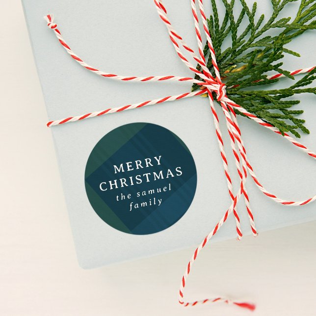 Sticker Rond Joyeux Noël classique plaid personnalisé des fêtes (Créateur téléchargé)