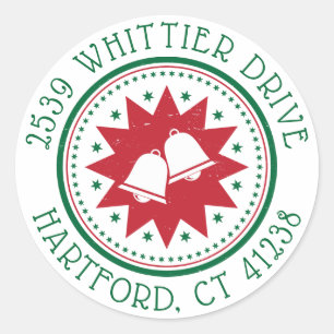 Sticker Rond Joyeux Noël Cloches et étoiles