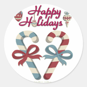 Sticker Rond Joyeux Noël Cœur de Canne à Sucre