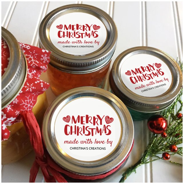 Sticker Rond Joyeux Noël Coeurs faits avec amour (Créateur téléchargé)