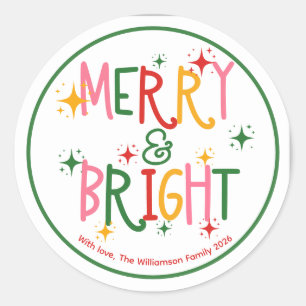 Sticker Rond Joyeux Noël Coloré et Lumineux Famille Ludique