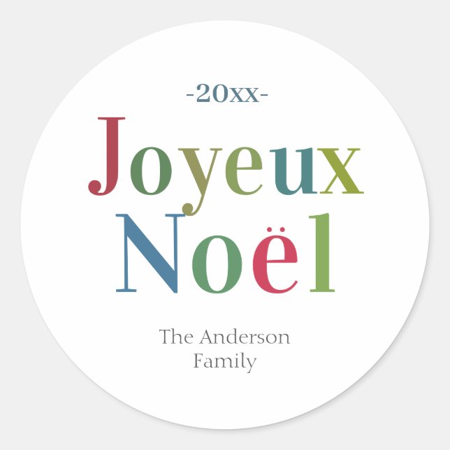 Sticker Rond Joyeux Noel coloré Noël français (Devant)