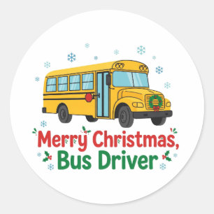 Sticker Rond Joyeux Noël Conducteur d'Autobus
