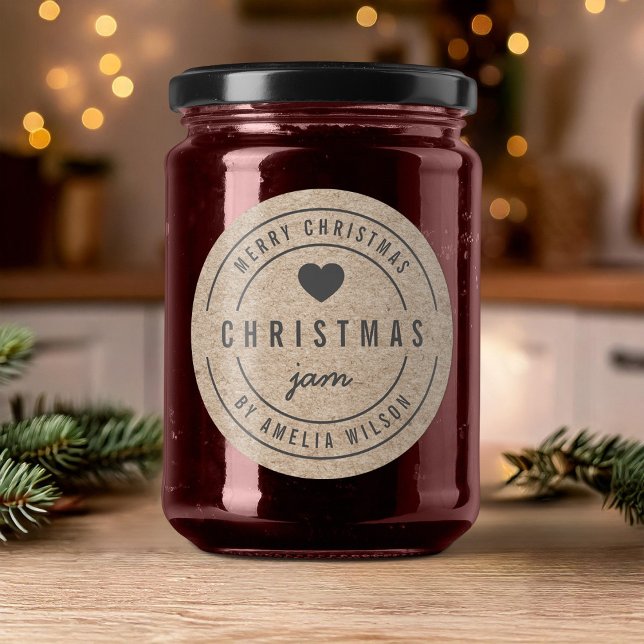 Sticker Rond Joyeux Noël Confit de Noël Rustique Faux Kraft (Créateur téléchargé)