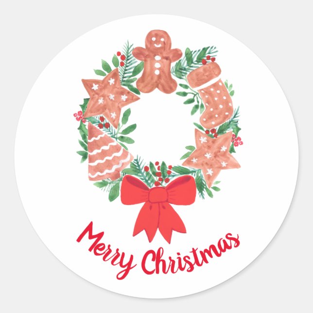 Sticker Rond Joyeux Noël Cookie Wreath (Devant)