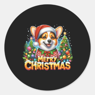 Sticker Rond Joyeux Noël Corgi Chien Corgmas Corgmas Joyeux Noë