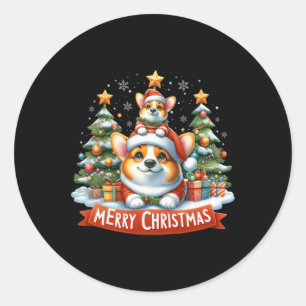 Sticker Rond Joyeux Noël Corgi Corgi Chien Correspondance Noël