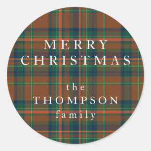 Sticker Rond Joyeux Noël Cosy Navy et orange Plaid Flannel
