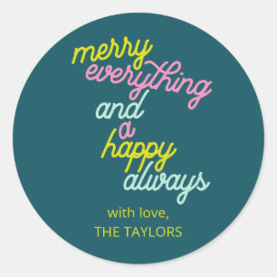 Sticker Rond Joyeux Noël Couleur Nom de Vacances
