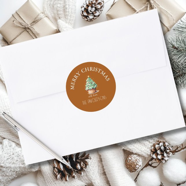 Sticker Rond Joyeux Noël! Cupcake-Noël-Arbre (Créateur téléchargé)