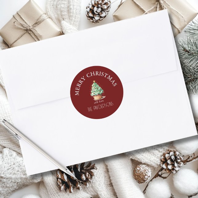 Sticker Rond Joyeux Noël! Cupcake-Noël-Arbre (Créateur téléchargé)