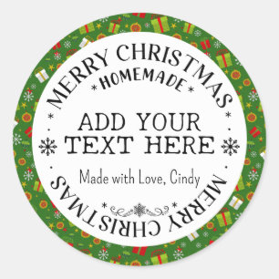 Sticker Rond Joyeux Noël Custom Green Holiday Maison