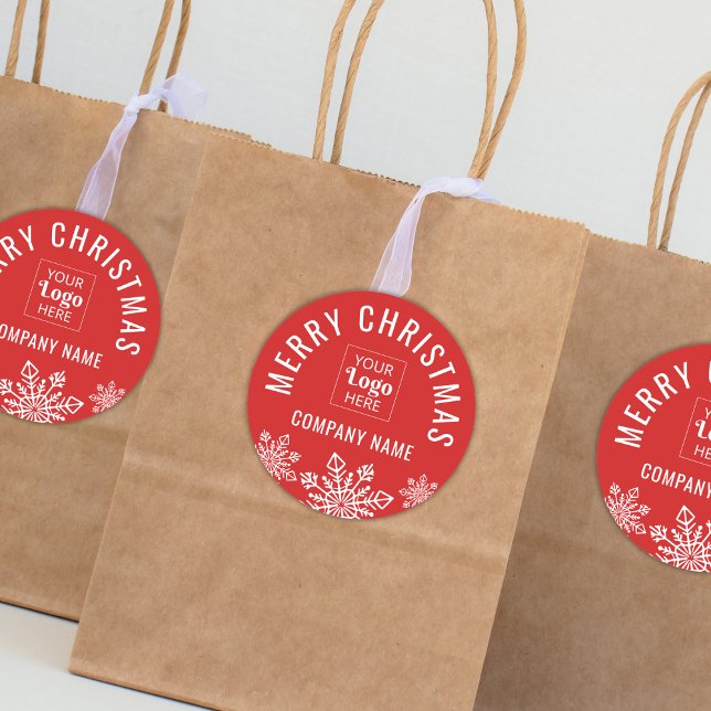 Sticker Rond Joyeux Noël Custom Logo Nom de l'entreprise Rouge (Créateur téléchargé)