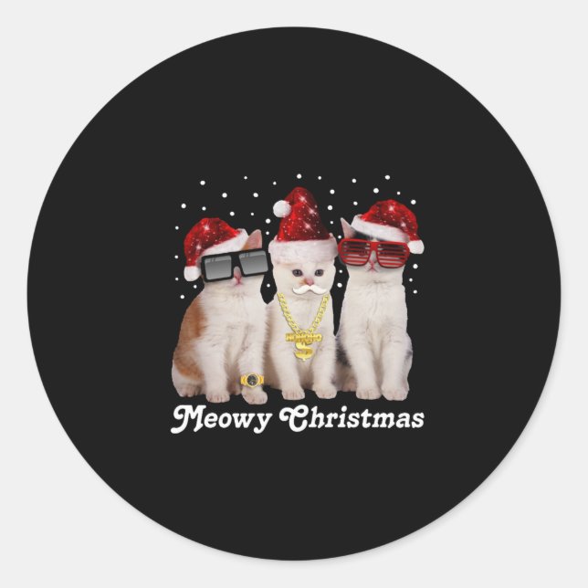 Sticker Rond Joyeux Noël | Cute Chat avec Père Noël (Devant)