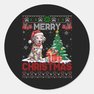 Sticker Rond Joyeux Noël Dalmatien Famille Amoureux des chiens