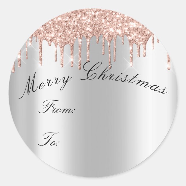 Sticker Rond Joyeux Noël de à vacances Étincelle Rose Gris (Devant)