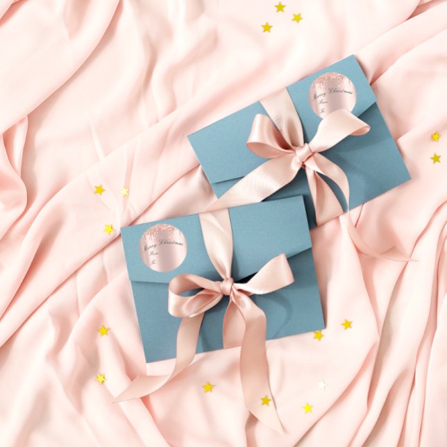 Sticker Rond Joyeux Noël De À Vacances Étincelle Rose Or (Merry Christmas From To Holidays Spark Rose Gold Classic Round Sticker)