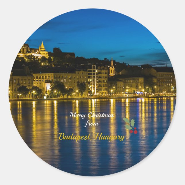 Sticker Rond Joyeux Noël de Budapest, Hongrie (Devant)