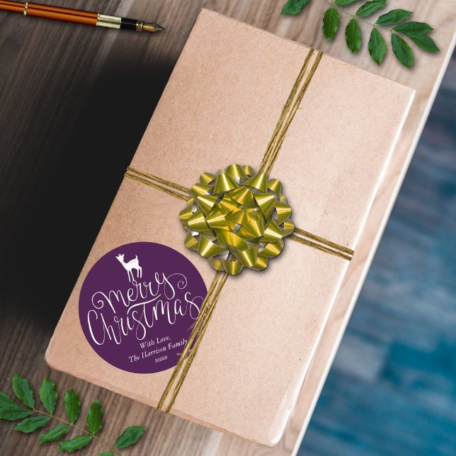 Sticker Rond Joyeux Noël de cerf de Whimsical Choisissez votre  (Créateur téléchargé)