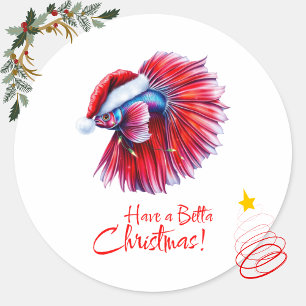 Sticker Rond Joyeux Noël de combattant, drôle de père Noël pour