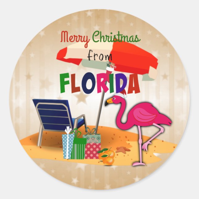 Sticker Rond Joyeux Noël de Floride (Devant)