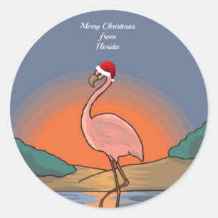 Sticker Rond Joyeux Noël de Floride, Flamant rose,