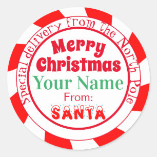 Sticker Rond Joyeux Noël de la part de Santa Livraison Spéciale