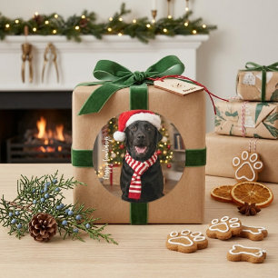 Sticker Rond Joyeux Noël de Labrador noir Howlidays Chien