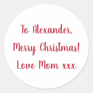 Sticker Rond Joyeux Noël de Maman Rouge et Blanc tag cadeau