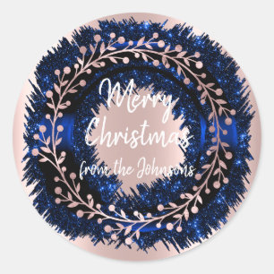 Sticker Rond Joyeux Noël de Nom Marine Parties scintillant Rose