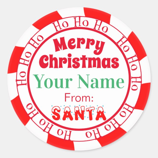 Sticker Rond Joyeux Noël de Père Noël Ho Ho Ho Rouge et Blanc (Devant)
