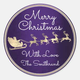 Sticker Rond Joyeux Noël de Père Noël Reindeer Sleight Navy