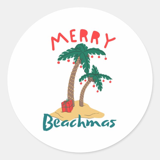 Sticker Rond Joyeux Noël de plage en juillet (Devant)