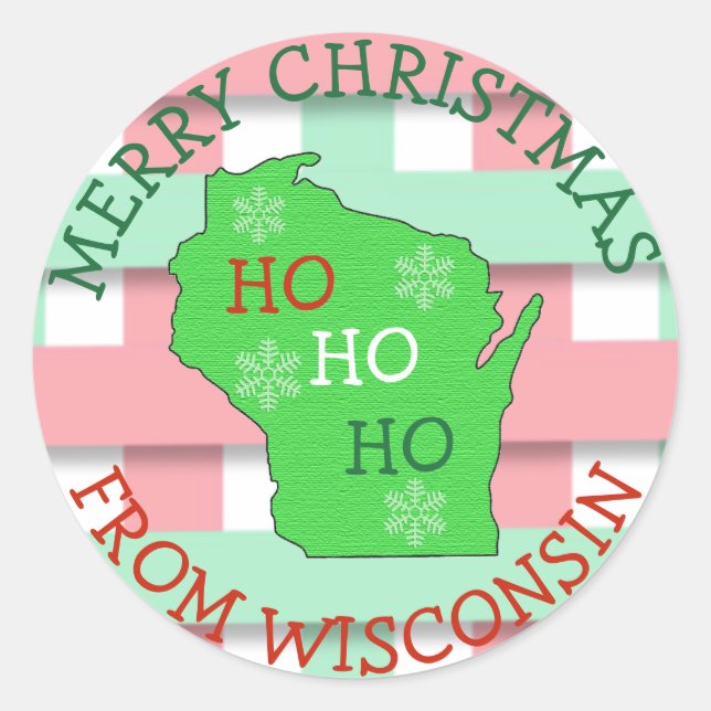 Sticker Rond Joyeux Noël de Snowflakes mignonnes du Wisconsin (Devant)