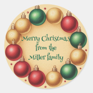 Sticker Rond Joyeux Noël de votre famille Personnalisé
