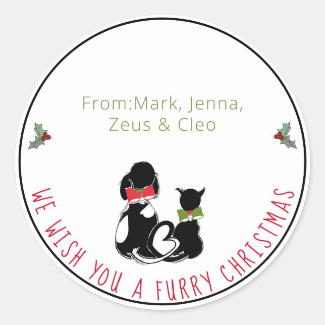 Sticker Rond Joyeux Noël des animaux Faveur personnalisée (Devant)