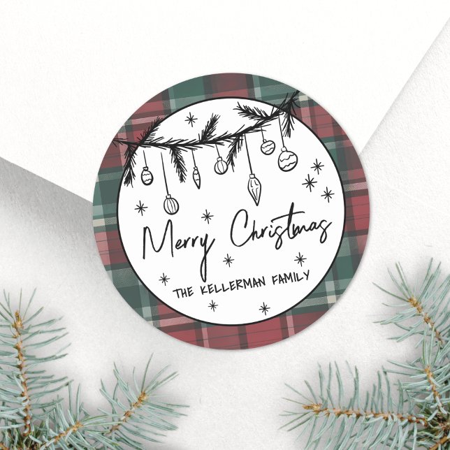 Sticker Rond Joyeux Noël Dessiné à la Main (Hand Drawn Merry Christmas Classic Round Sticker)