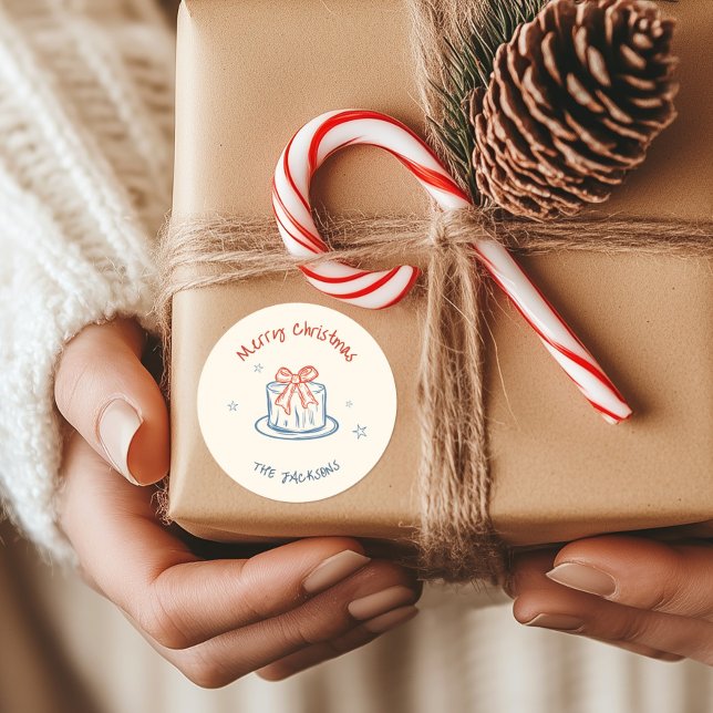 Sticker Rond Joyeux Noël dessiné à la main de manière fantaisis (Créateur téléchargé)