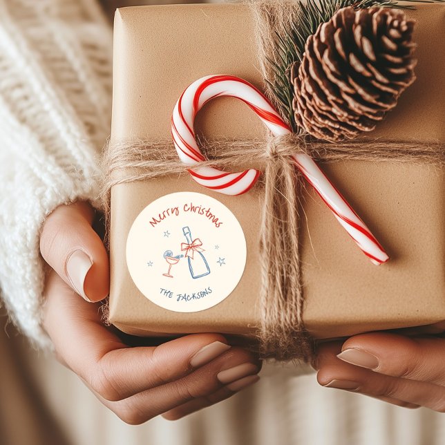 Sticker Rond Joyeux Noël dessiné avec fantaisie  (Créateur téléchargé)