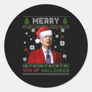 Sticker Rond Joyeux Noël D'Halloween Fun Biden Vilain