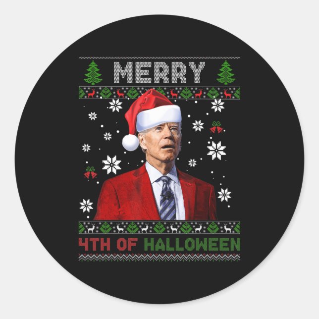 Sticker Rond Joyeux Noël D'Halloween Fun Biden Vilain (Devant)