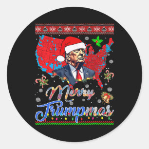 Sticker Rond Joyeux Noël Donald Trump Père Noël Famille Noël