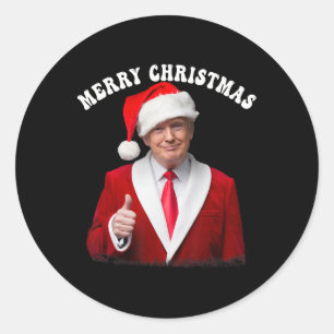 Sticker Rond Joyeux Noël Donald Trump Père Noël Famille Noël Ug