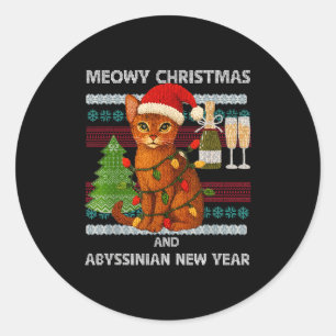Sticker Rond Joyeux Noël Drôle Abyssinien Chapeau de Père Noël