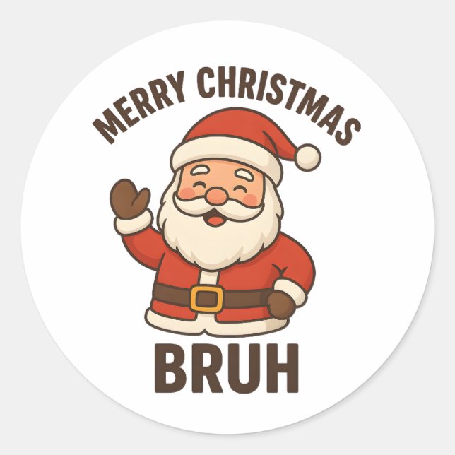 Sticker Rond Joyeux Noël drôle dans le style de Santa Bruh (Devant)