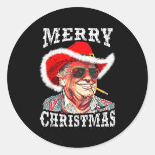 Sticker Rond Joyeux Noël Drôle Trump Western Cowboy Allumette
