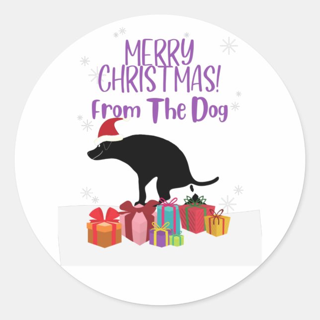 Sticker Rond Joyeux Noël du chien (Devant)