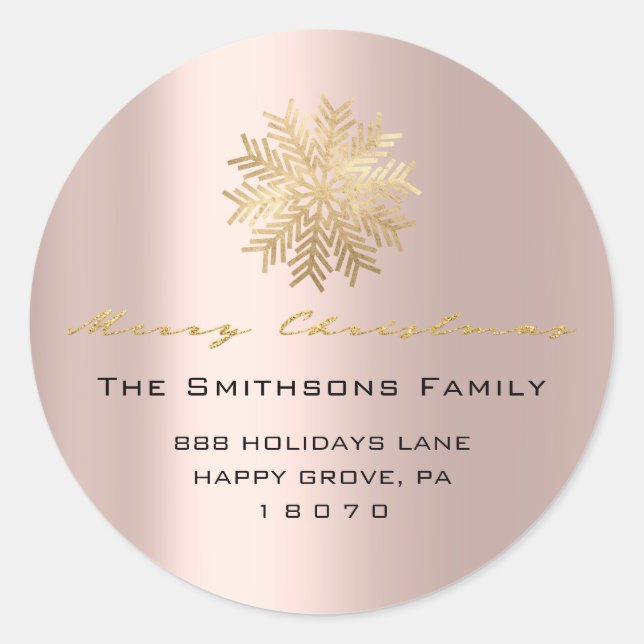 Sticker Rond Joyeux Noël du nom Rose Gold RSVP Snowflake (Devant)