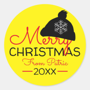 Sticker Rond Joyeux Noël du nom Snowflakes Giellow